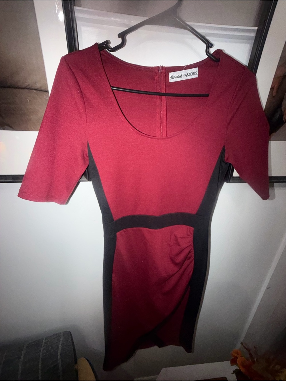 Almost Famous Burgundy and Black Panel Midi Dress